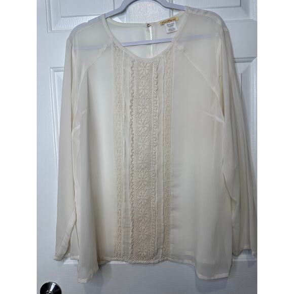 Sweet Magnolia Tops - Vintage-Inspired Cream Lace Panel Blouse Size XXL